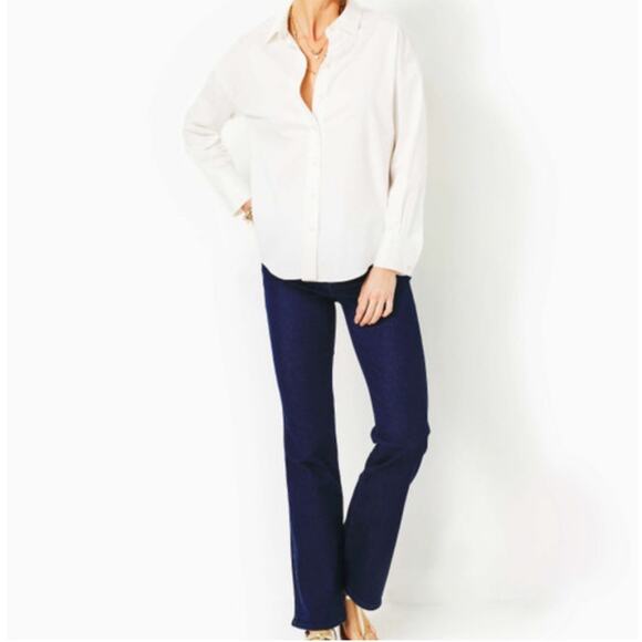 Lilly Pulitzer NWT-Stevey Relaxed Button Shirt-Resort White Size L - Picture 1 of 9